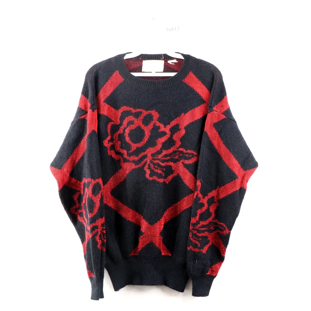 Vintage 90s Streetwear Abstract Knit Rose Sweater